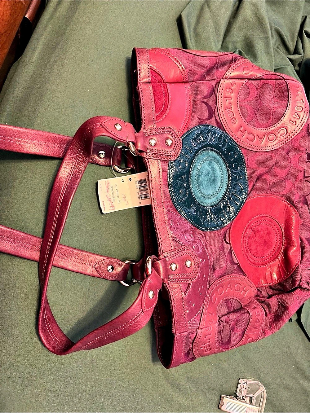 New Coach Vintage Signature Pink Patchwork Tote Bag Signature Canvas Shoulder Ba